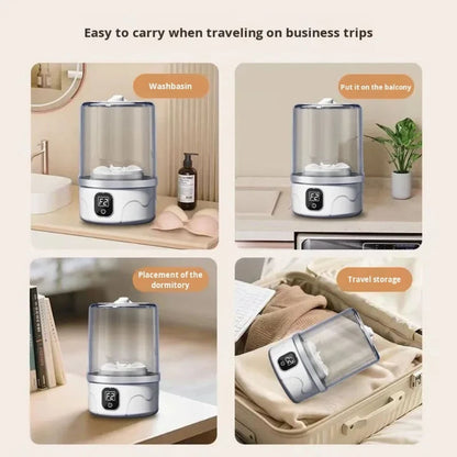 Prikaz koriscenja mini masine u kupatilu na balkonu u studentskom domu i spakovane u kofer.