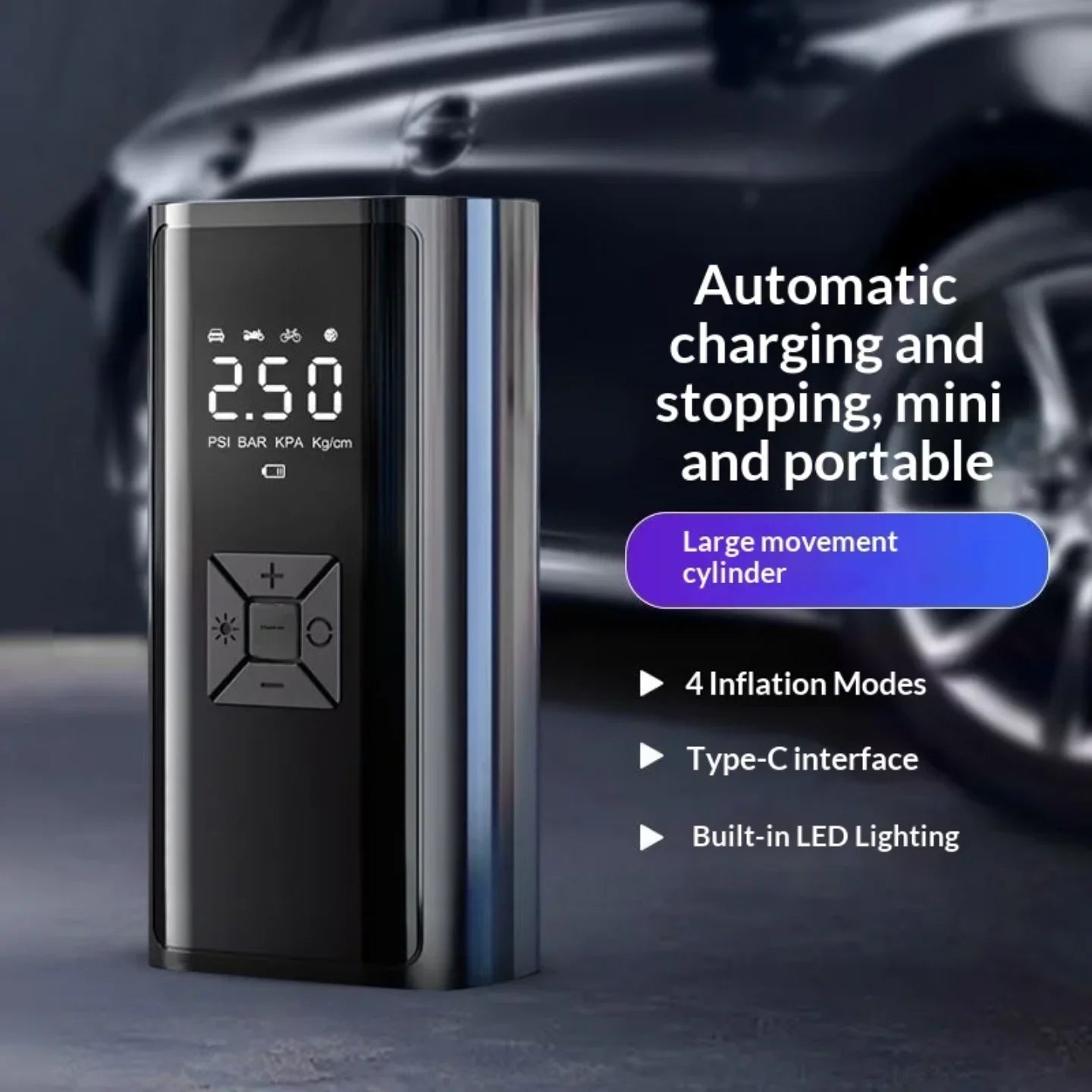 Elektricni prenosivi kompresor sa 4 moda, USB Type C punjenjem i LED osvetljenjem