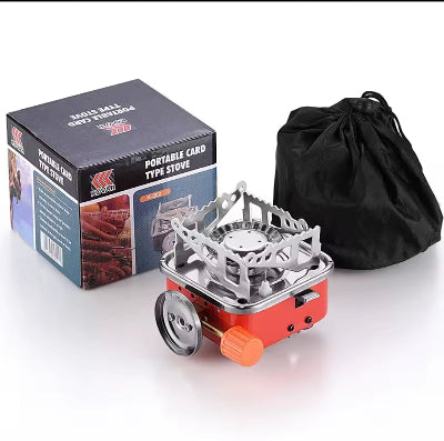 prenosivi crveni plinski reso za kampovanje u setu sa crnom torbicom i originalnom kutijom idealan za kuvanje u prirodi