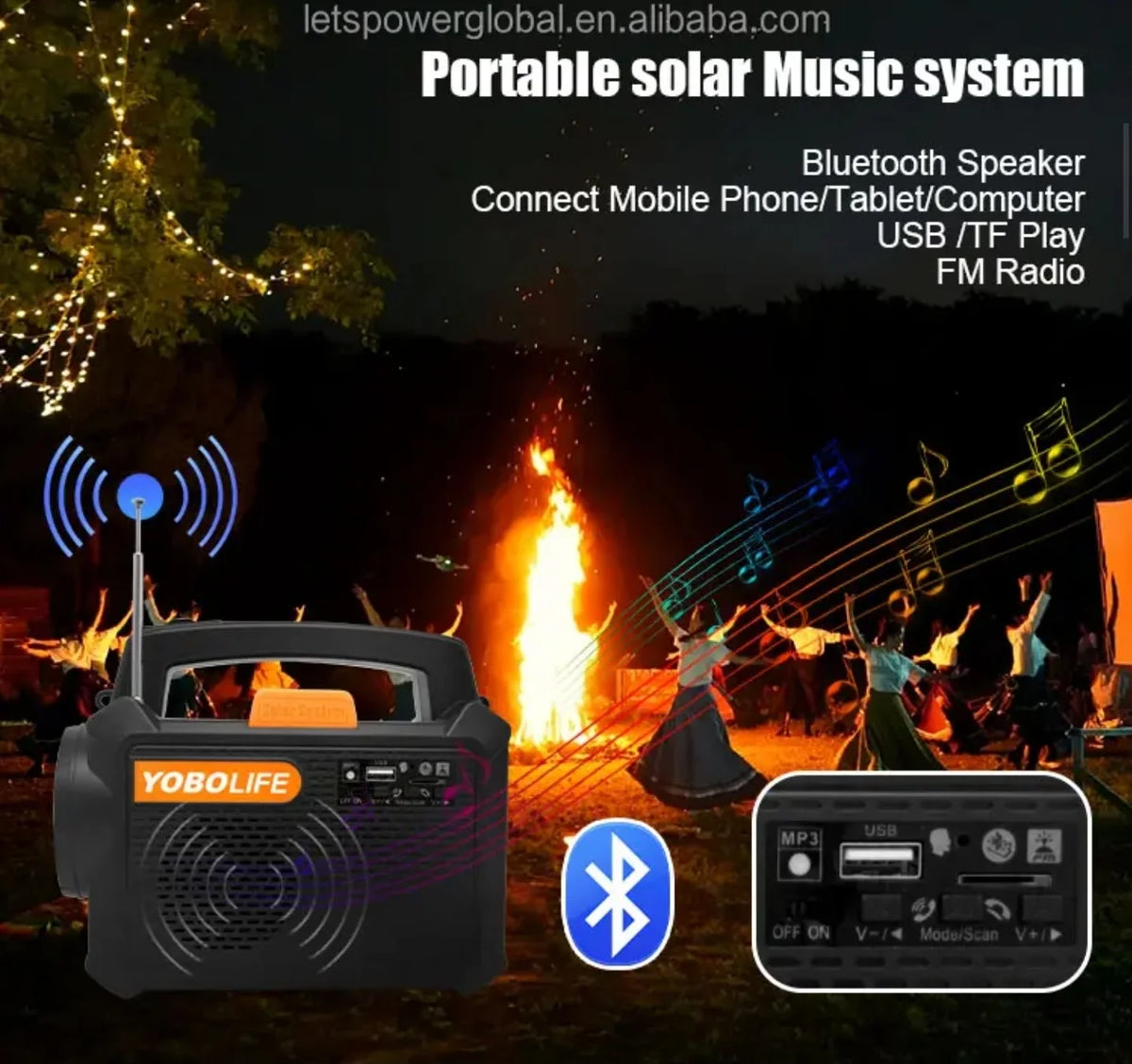 Prenosivi solarni muzicki sistem sa bluetooth funkcijom za kamp