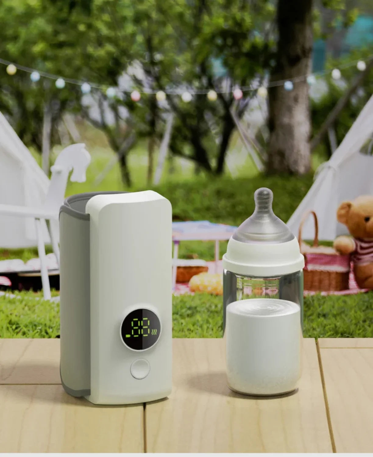 Prenosni grejac flasica za bebe sa ekranom na pikniku
