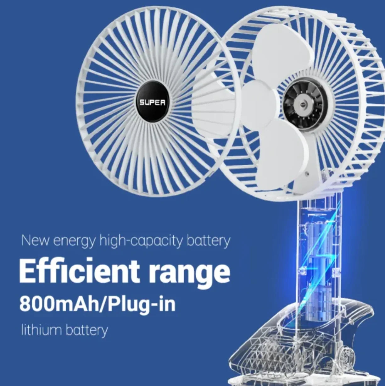 Unutrasnja litijumska baterija 800 mAh u prenosnom ventilatoru
