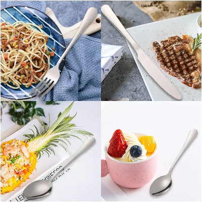 Razliciti escajg i jela, prikazuju upotrebu pribora za jelo. Tanjiri, viljuske i kasike za svakodnevnu upotrebu.