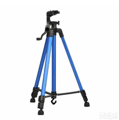 Profesionalni podesivi stativ plave boje za fotoaparate kamere i telefone za stabilizaciju slike prilikom snimanja i slikanja.