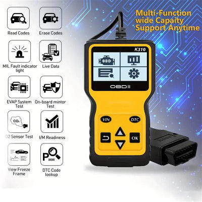Profesionalni OBD skener sa prikazom kljucnih funkcija: citanje kodova, brisanje gresaka, test senzora