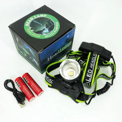 Komplet punjiva LED ceona lampa sa podesivom trakom dve baterije i USB kablom idealno za lov ribolov i kampovanje