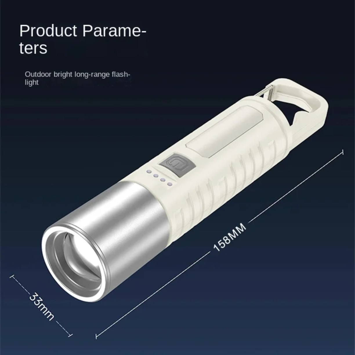Dimenzije punjive LED mini lampe sa bocnim svetlom 158 x 33 mm