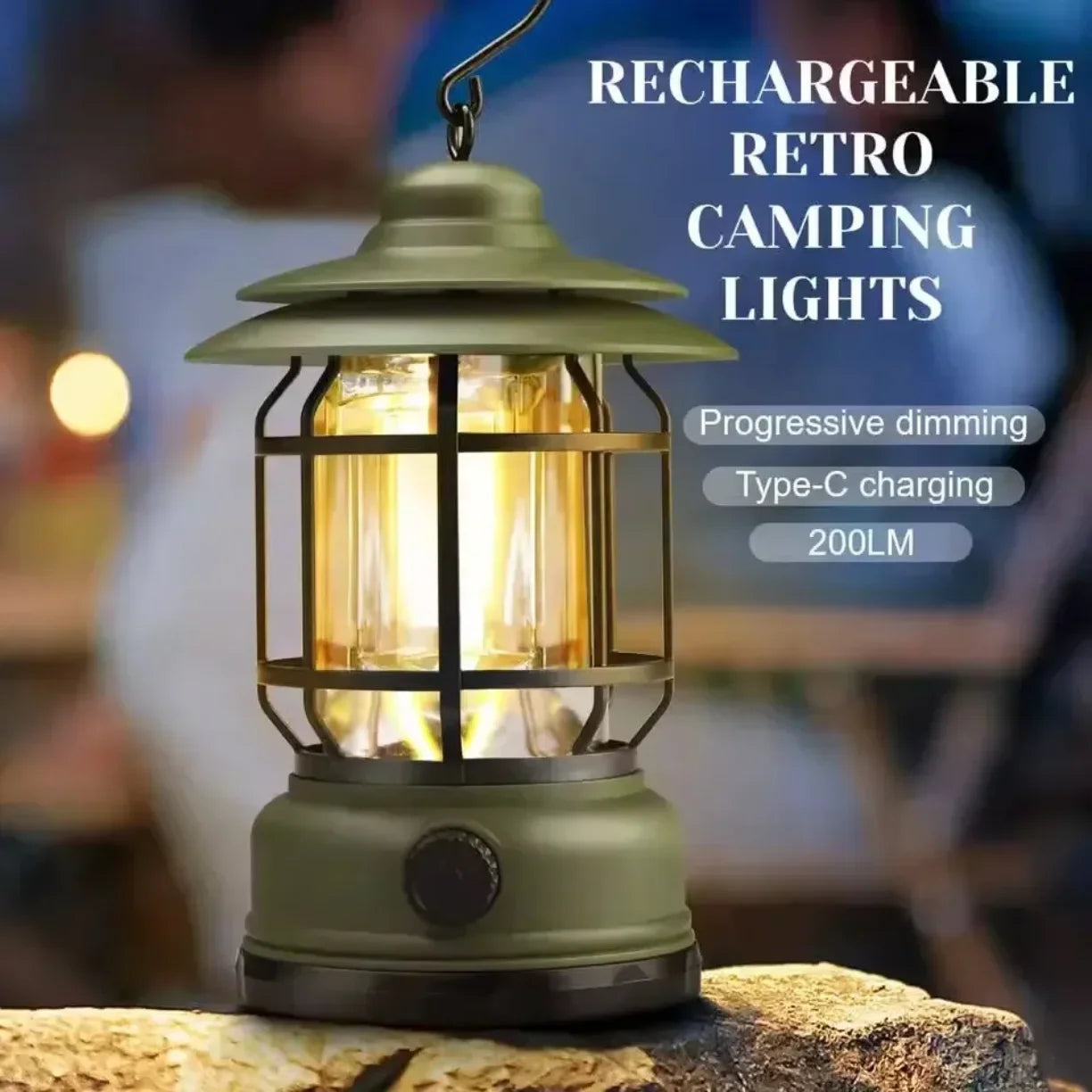 Punjiva retro kamperska lampa sa USB C punjenjem i 200 lumena