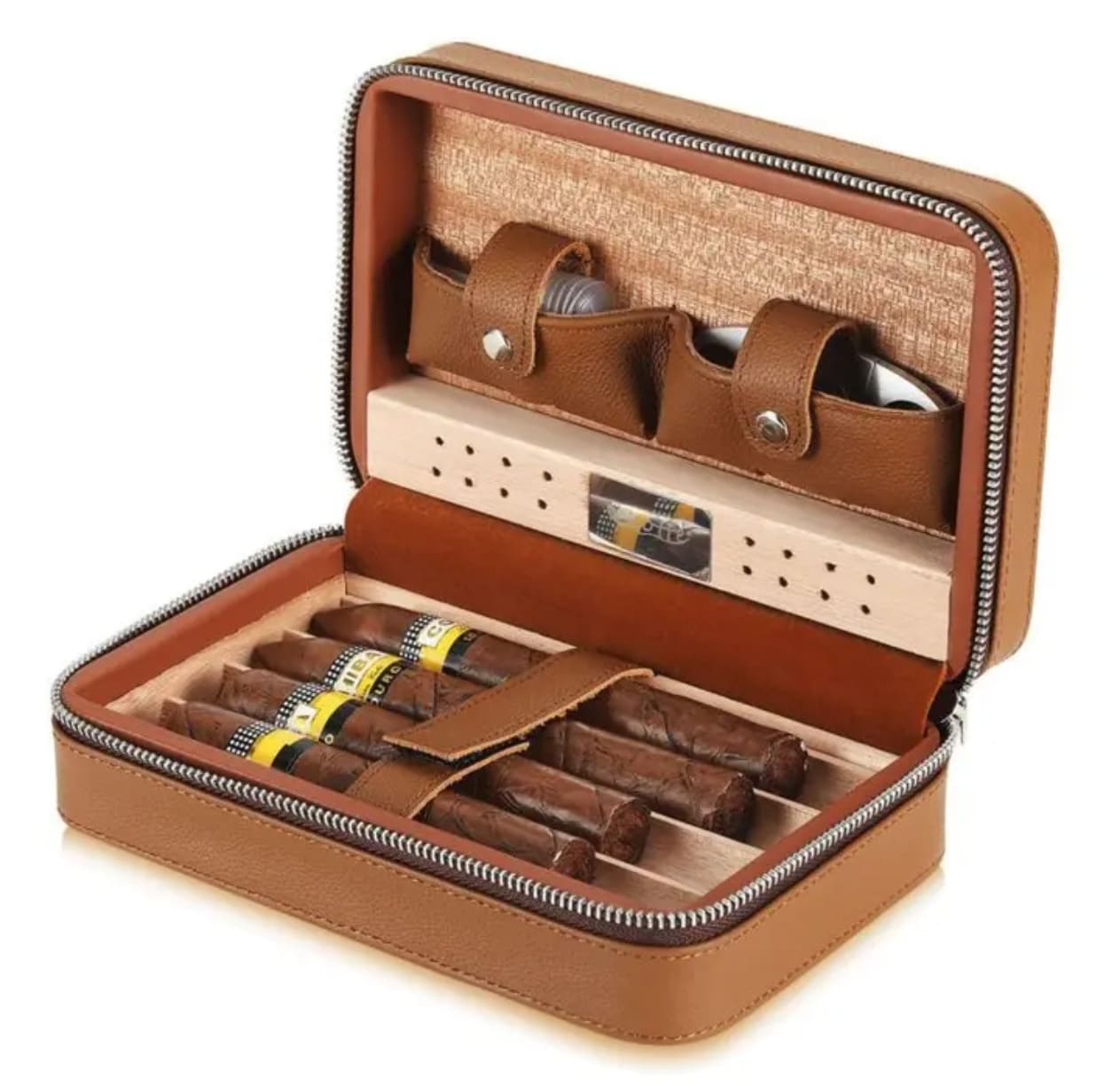 Braon humidor za tompuse sa prostorom za pribor i cigare