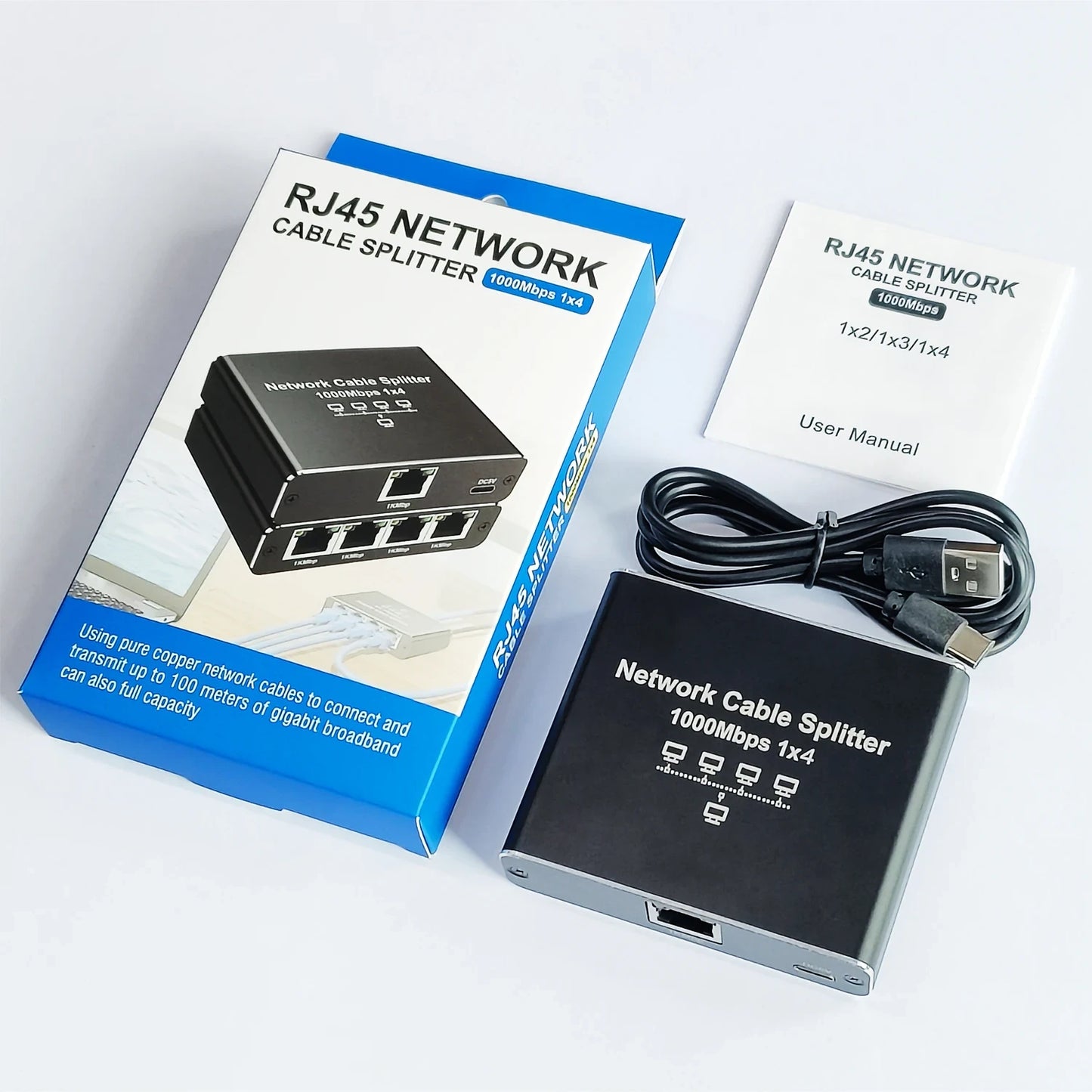 Razdelnik za internet kabl sa 4 izlaza komplet sa kutijom i USB kablom