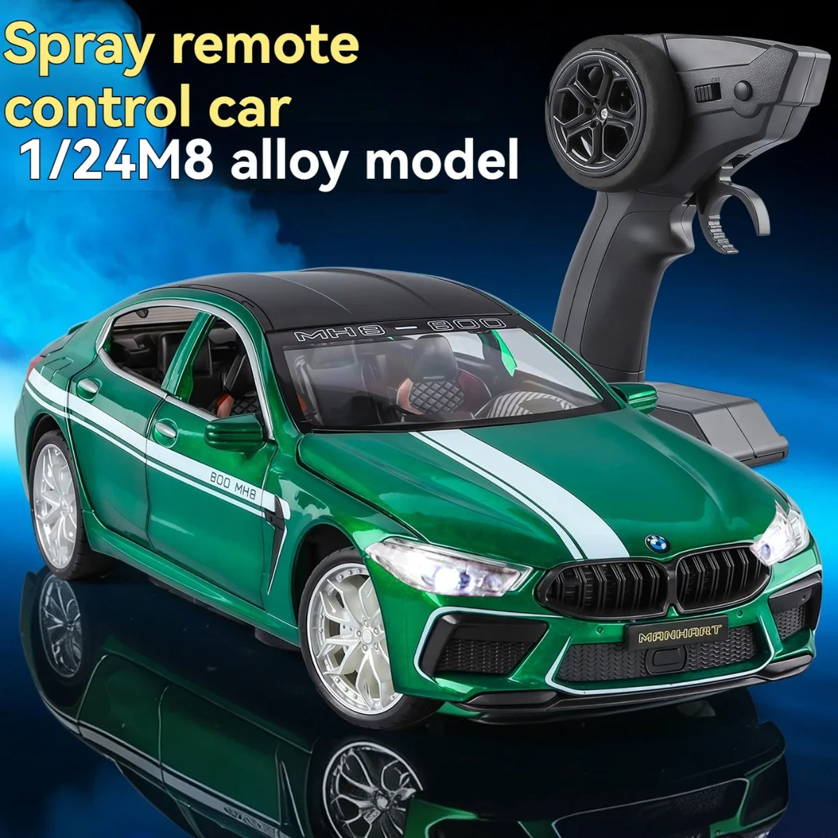 Zeleni RC auto BMW M8 sa daljinskim i efektom magle