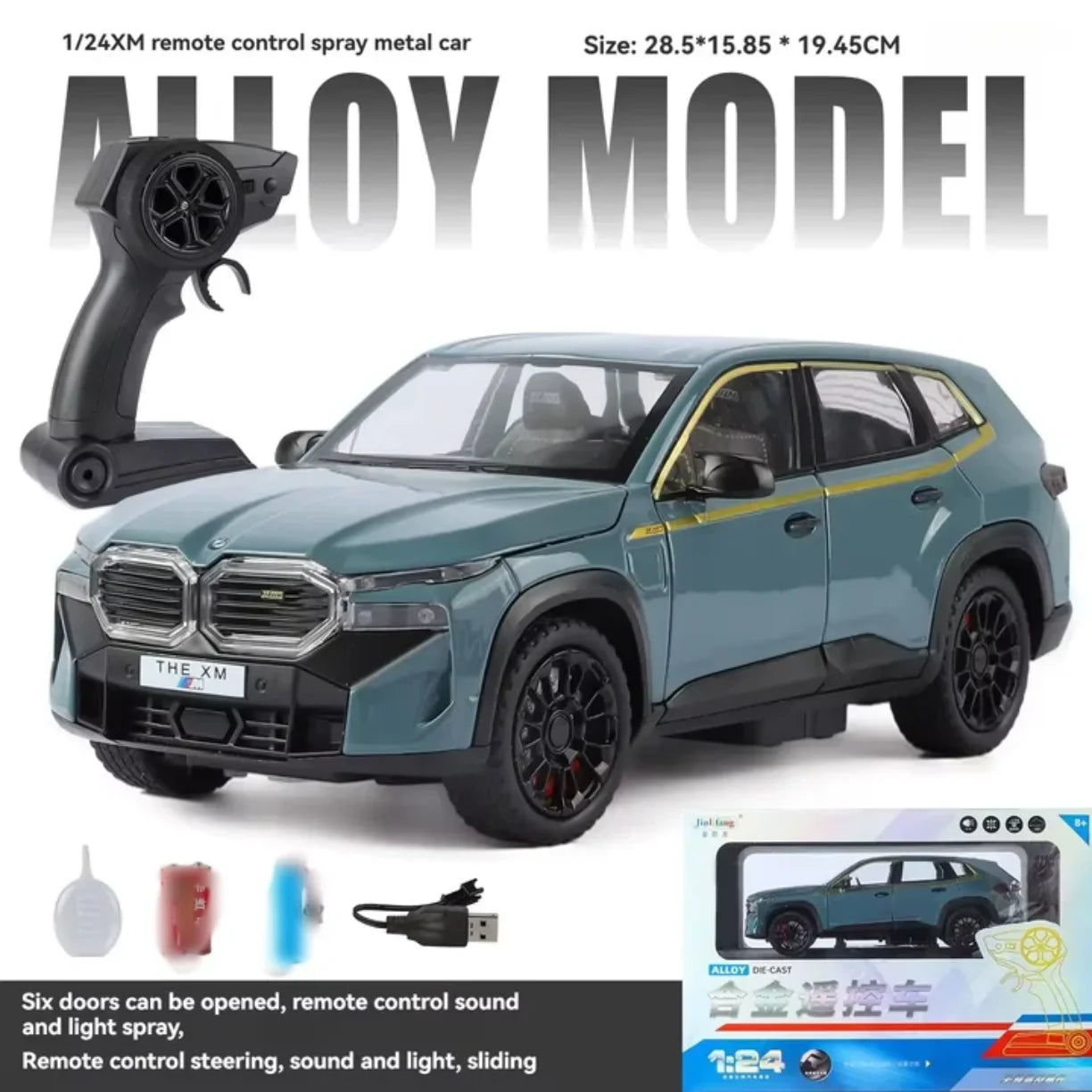 Plavi RC auto BMW XM 1:24 sa daljinskim punjivom baterijom i USB kablom