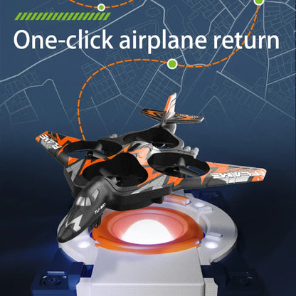 rc avion na daljinsko upravljanje sa funkcijom povratka jednim tasterom iznad platforme za sletanje