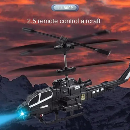 RC helikopter igracka u letu sa plavim LED svetlom
