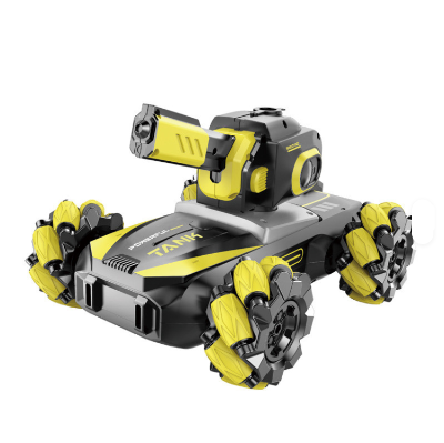 RC tenk vozilo sa vodenim topom i specijalnim tockovima za 360 stepeni rotaciju zuto crni