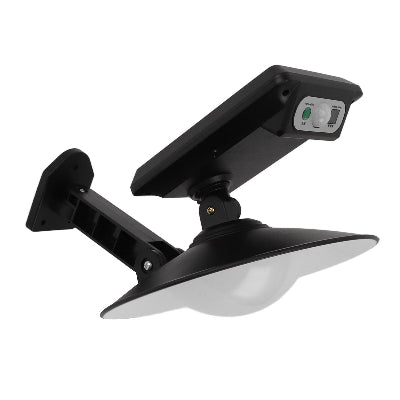 Prikaz solarne zidne lampe sa podesivim panelom i reflektorom, omogucava prilagodjavanje ugla osvetljenja prema potrebi.