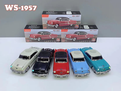 Retro auto bluetooth zvucnici WS-1957 u pet boja ispred kutija