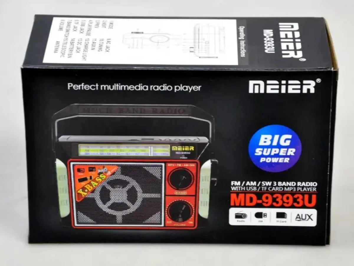 Kutija retro radio prijemnika sa oznacenim funkcijama FM AM SW i USB TF MP3