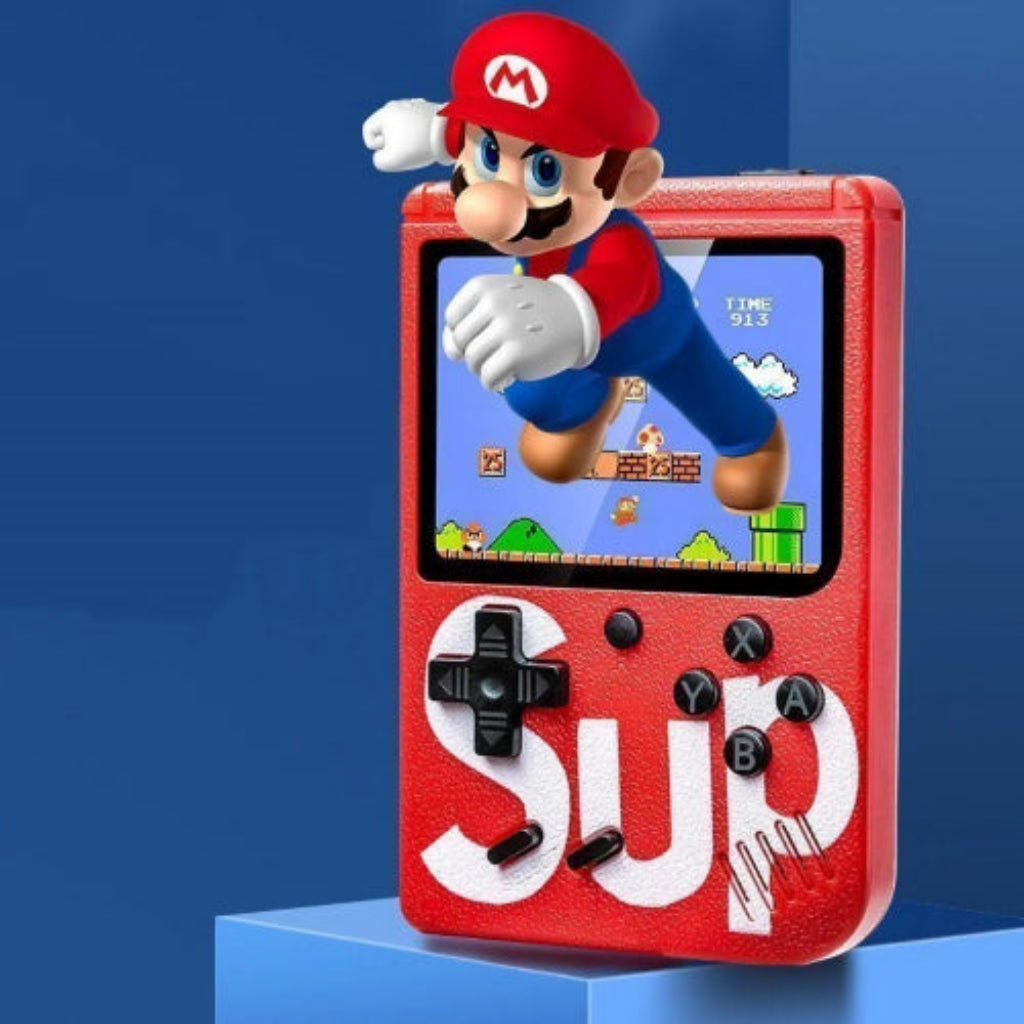 Crvena retro rucna konzola sa 8 bit platform igrom