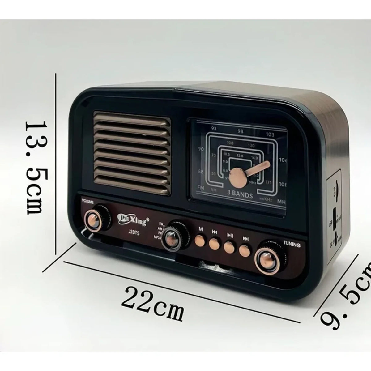 Retro solarni radio prijemnik sa ucrtanim dimenzijama
