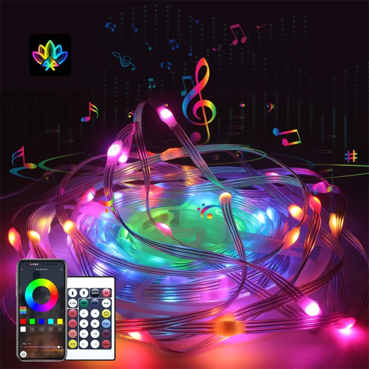 RGB LED traka za dekoraciju sa prikazom daljinskog i telefona