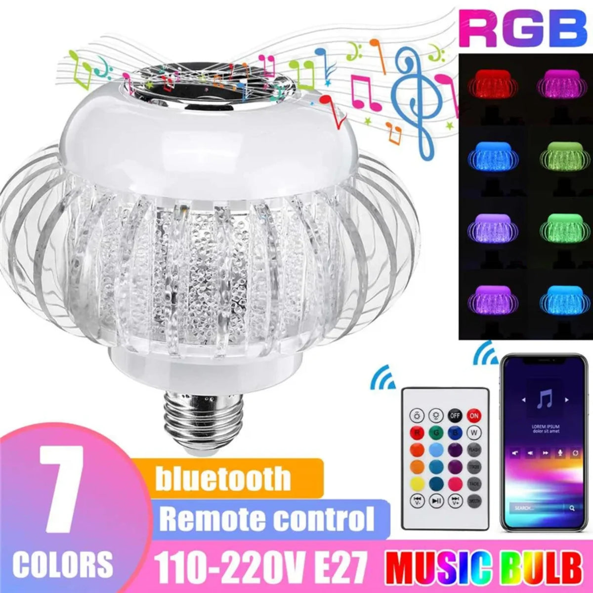 RGB muzicka LED sijalica sa Bluetooth vezom i daljinskim
