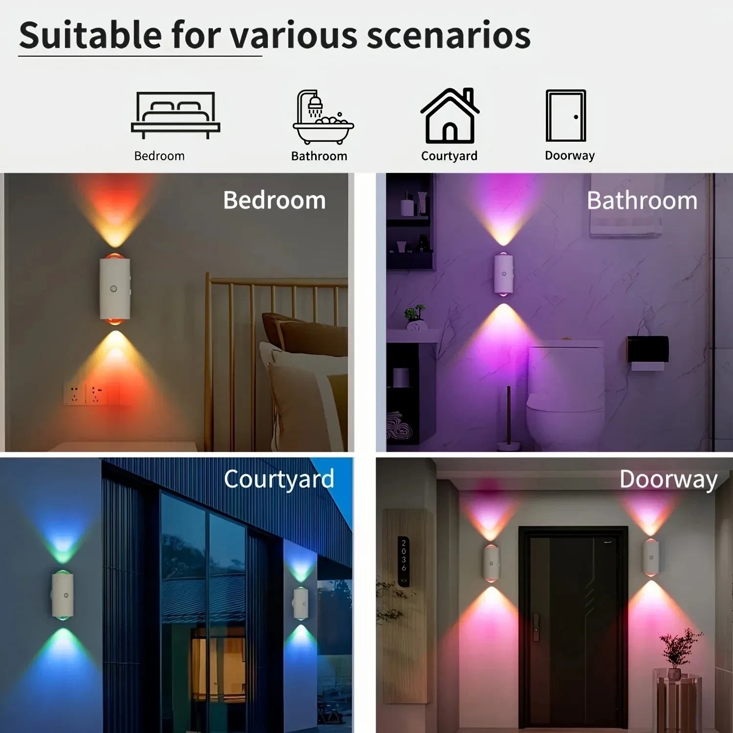 RGB zidna lampa pogodna za spavacu sobu, kupatilo, dvoriste i ulazna vrata