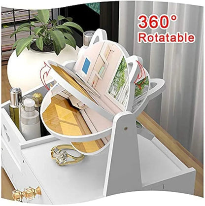 Rotirajuce ogledalo za 360 stepeni, beli  kozmeticki organajzer , sa ogledalom, za sminku, praktican, uredjenje stola, lako pristupacan, za devojke.