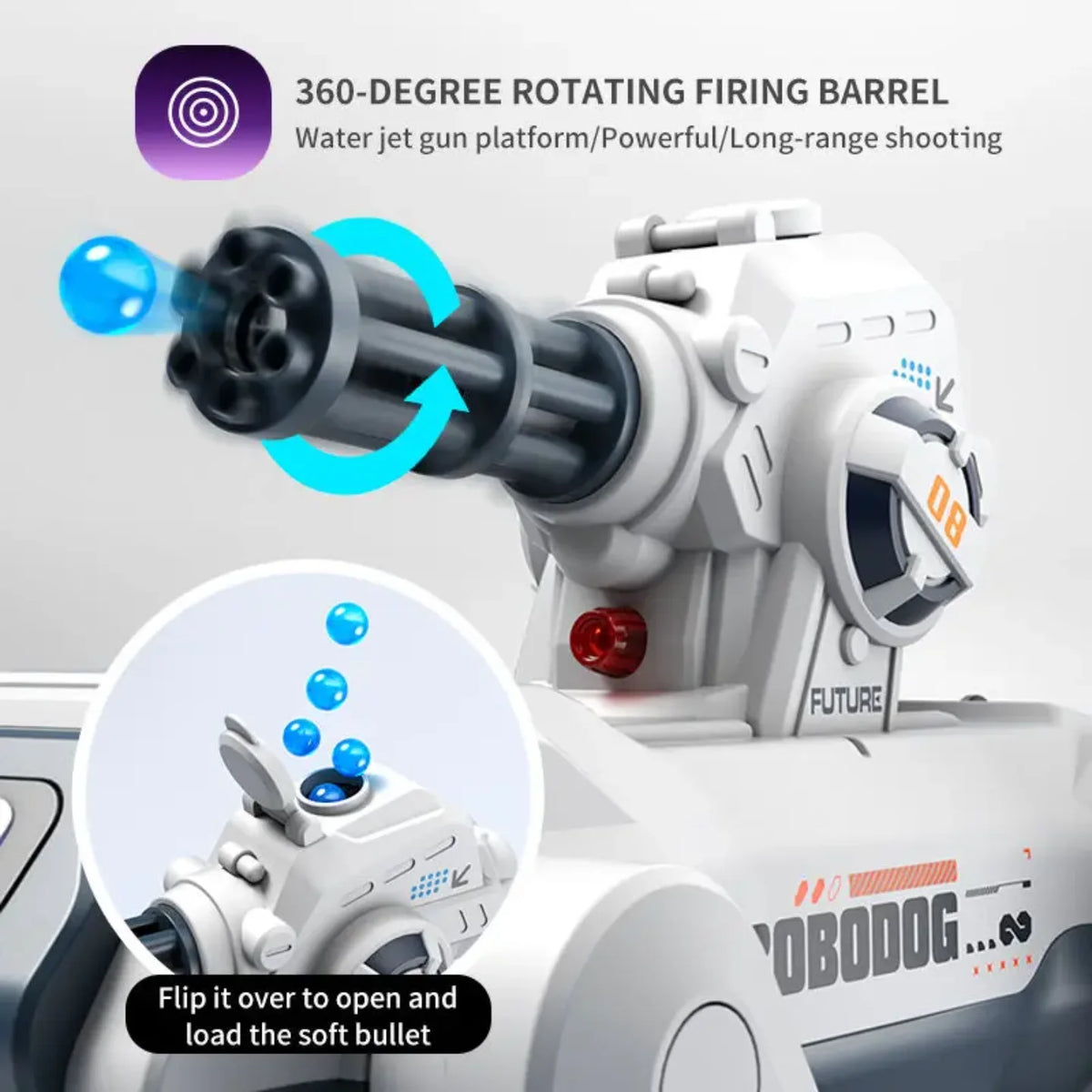 Detalj rotirajuceg topa robotskog psa sa ubacivanjem mekih metaka