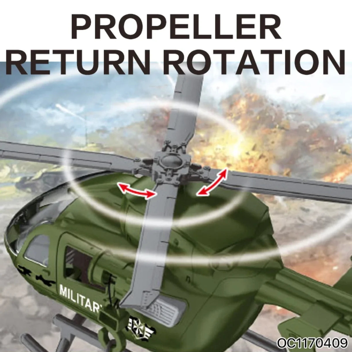 Rotor vojnog helikoptera igracke sa naglasenom rotacijom