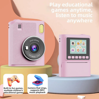 Roze decija instant kamera sa ekranom, edukativnim igrama i muzikom
