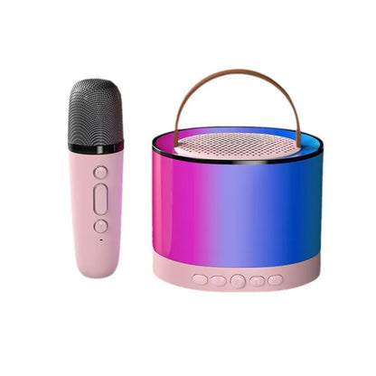 Roze karaoke bluetooth zvucnik sa mikrofonom i RGB kucistem