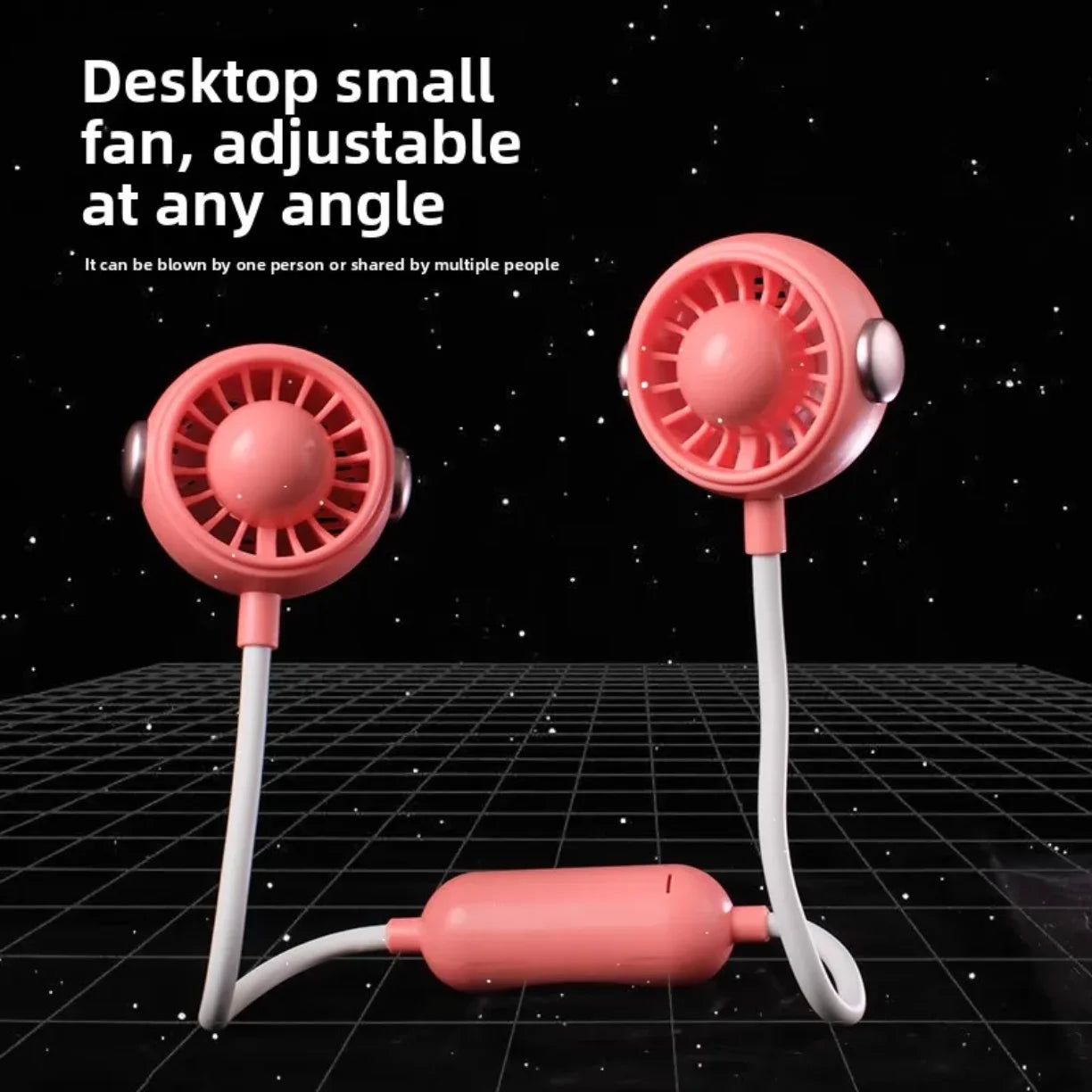 Rozi dupli ventilator za vrat postavljen kao stoni ventilator