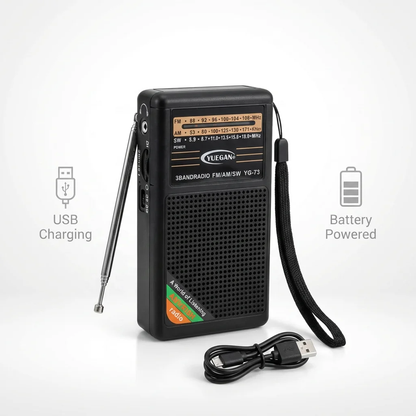 Crni rucni retro radio sa USB kablom za napajanje