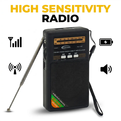 Crni mini retro radio sa antenom i dodatnim kontrolama