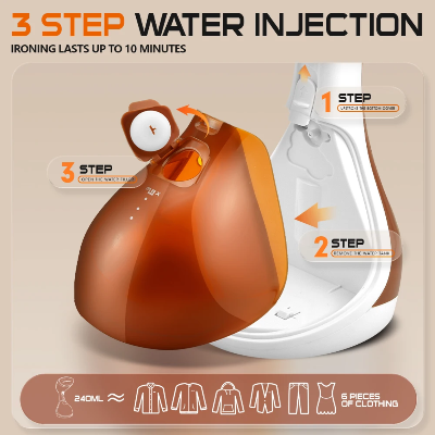 uputstvo za dodavanje vode u rucni parni usisivac, koraci za uklanjanje rezervoara i punjenje, kapacitet od 240ml za 6 odevnih predmeta