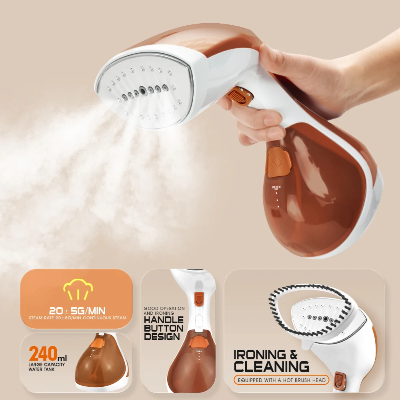 rucni parni usisivac u upotrebi, sa karakteristikama kao sto je kapacitet od 240ml, snaga 1500w i ergonomski dizajn rucke