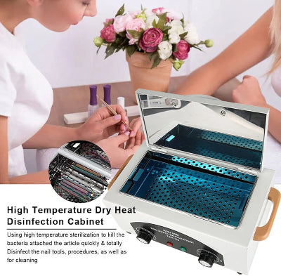 Ilustracija rada Sanitizing Box-a, sa istaknutim higijenskim i sigurnosnim karakteristikama. Idealno za profesionalce u salonima.