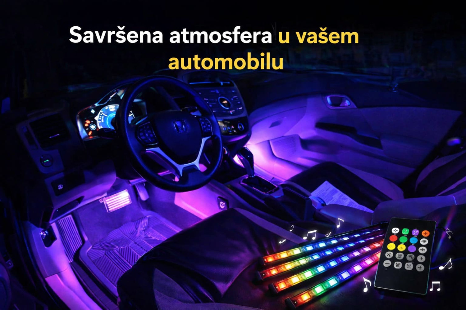 Daljinski upravljac za RGB LED svetla u automobilu sa vise boja i modova rada