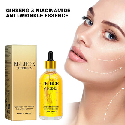 Serum sa ginsengom i niacinamidom prikazan uz lice zene sa oznacenim pravcima zatezanja