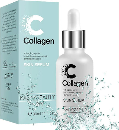 Serum za lice sa kolagenom i vitaminom C, hidratacija, protiv bora i podmladjivanje, pakovanje i boca sa pipetom.