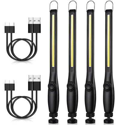 Kompletan sadrzaj pakovanja: tri COB LED radne lampe i 4 USB kabla za punjenje.