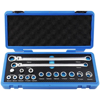 Set fleksibilnih račna ključeva sa nastavcima od 8mm do 22mm