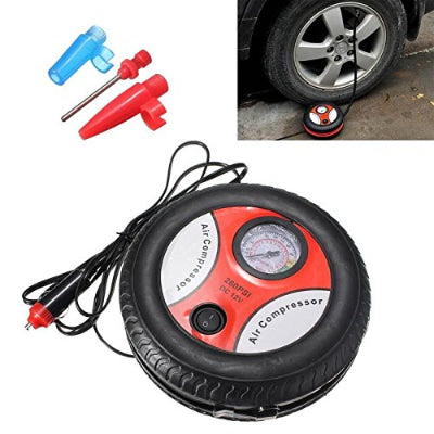 Kompletan set auto kompresora sa razlicitim nastavcima. Pogodno za pumpanje guma, lopti, duseka i bicikala.