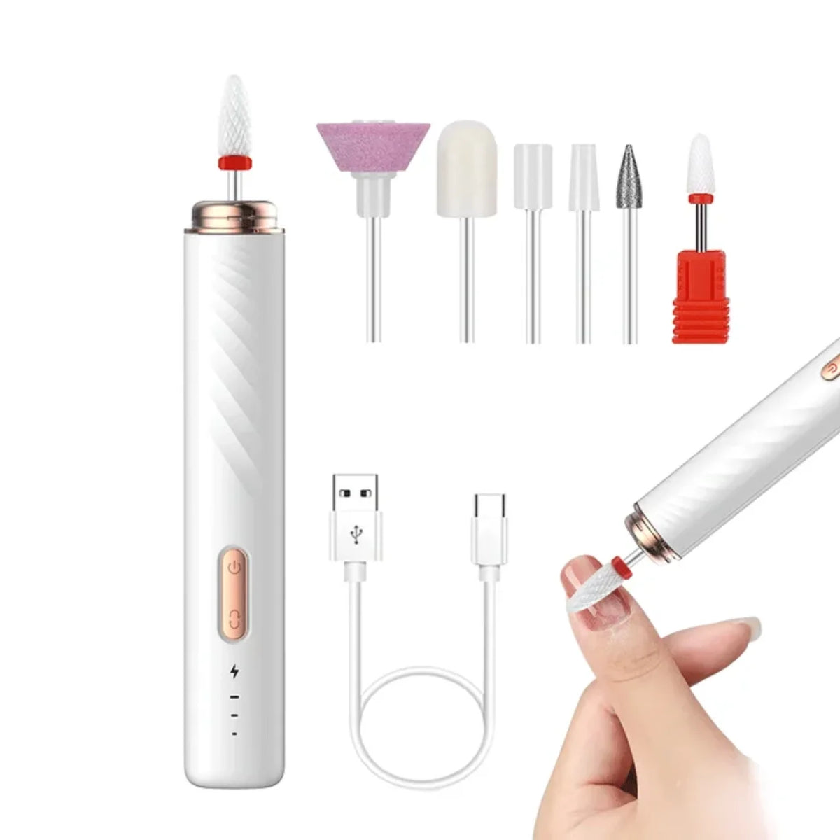 Set mini elektricna turpija za nokte sa nastavcima i USB kablom