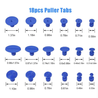 Set od 18 razlicitih dimenzija i oblika pecuraka za izvlacenje ulubljenja na vozilu sa T-bar PDR alatom
