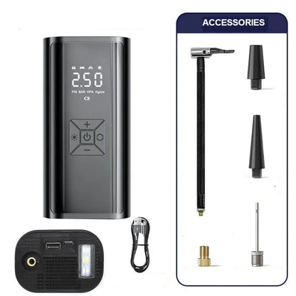 Set prenosivog kompresora sa crevom, nastavcima i USB kablom