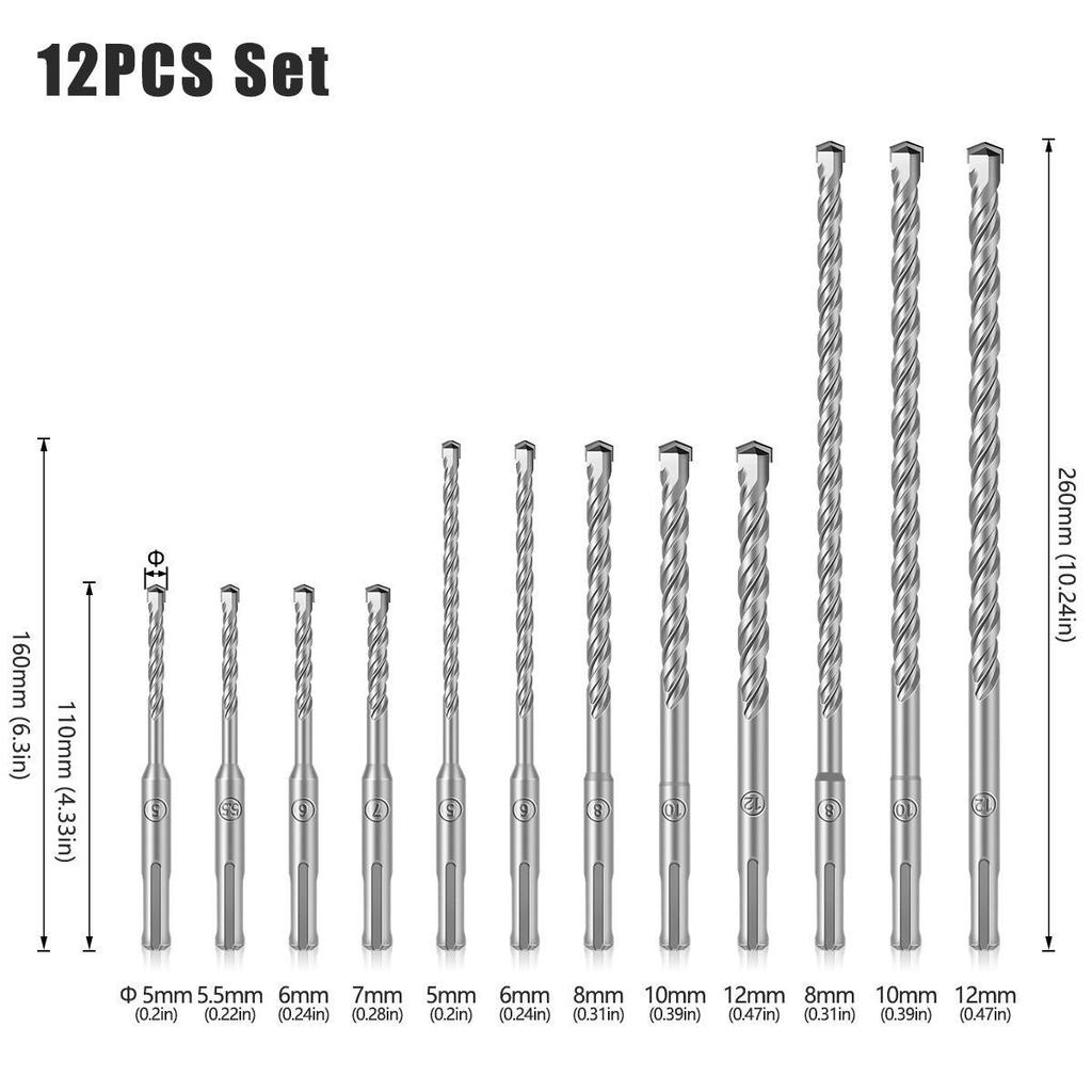 set sds burgija razlicitih dimenzija za beton i zid