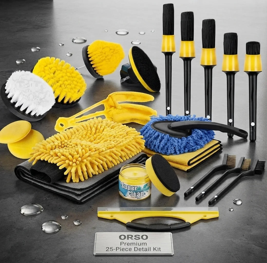 Set za detaljno ciscenje automobila sa cetkama, mikrofiber krpama i sundjerima
