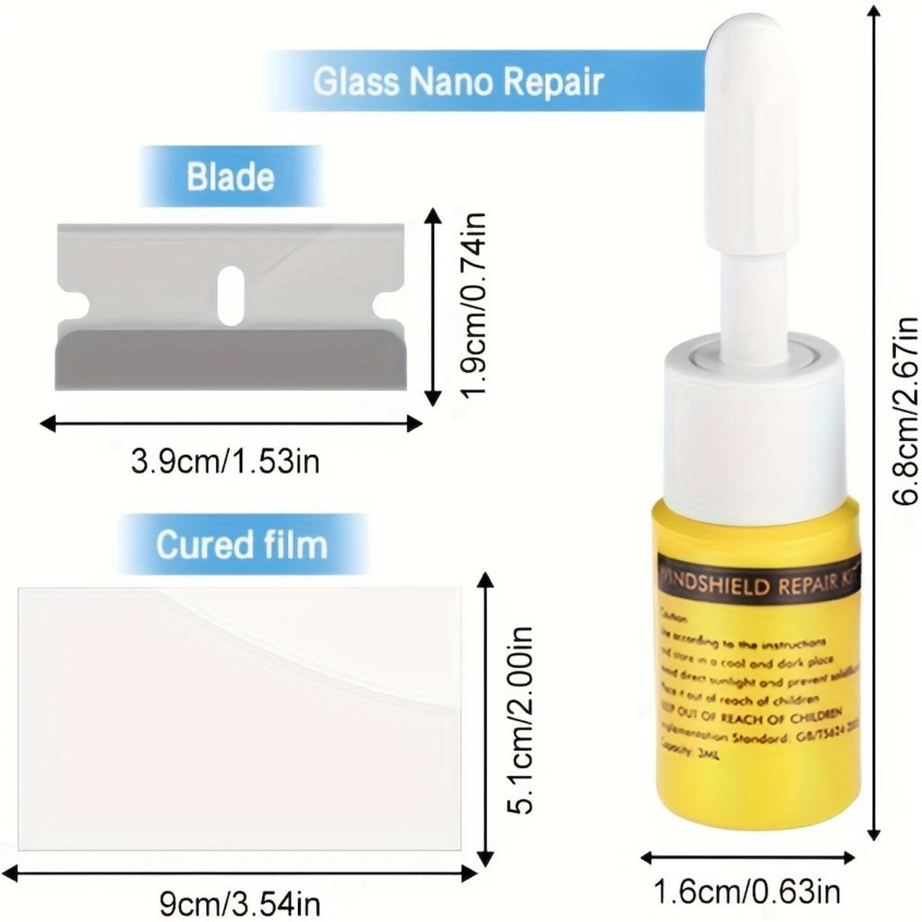 Set za popravku šoferšajbne sa nano smolom, nožićem i folijom za sanaciju pukotina na auto staklu